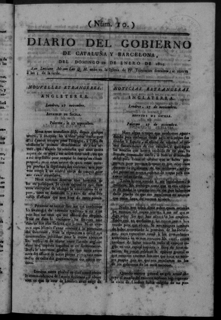 Miniatura de Diario de Barcelona del domingo 10 de enero de 1813