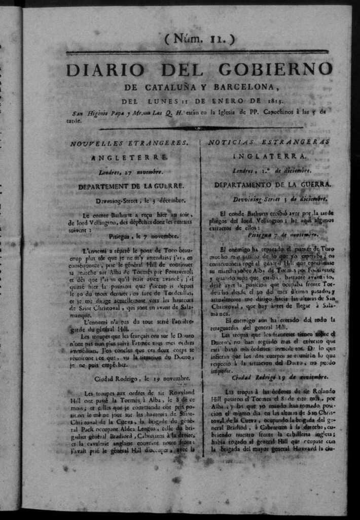 Miniatura de Diario de Barcelona del lunes 11 de enero de 1813