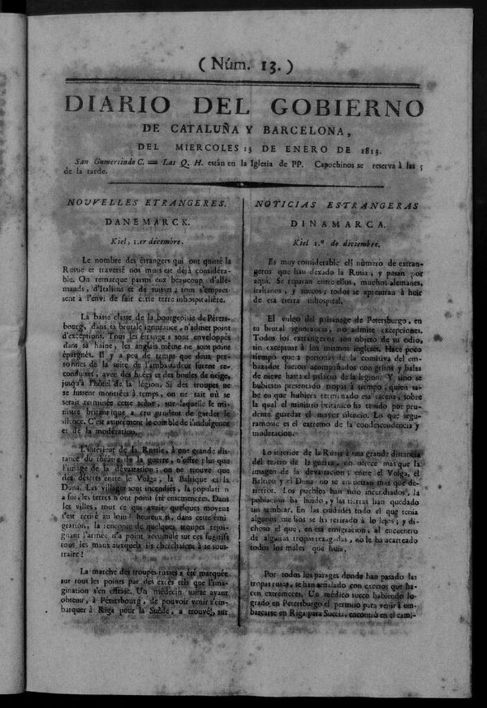 Miniatura de Diario de Barcelona del miércoles 13 de enero de 1813