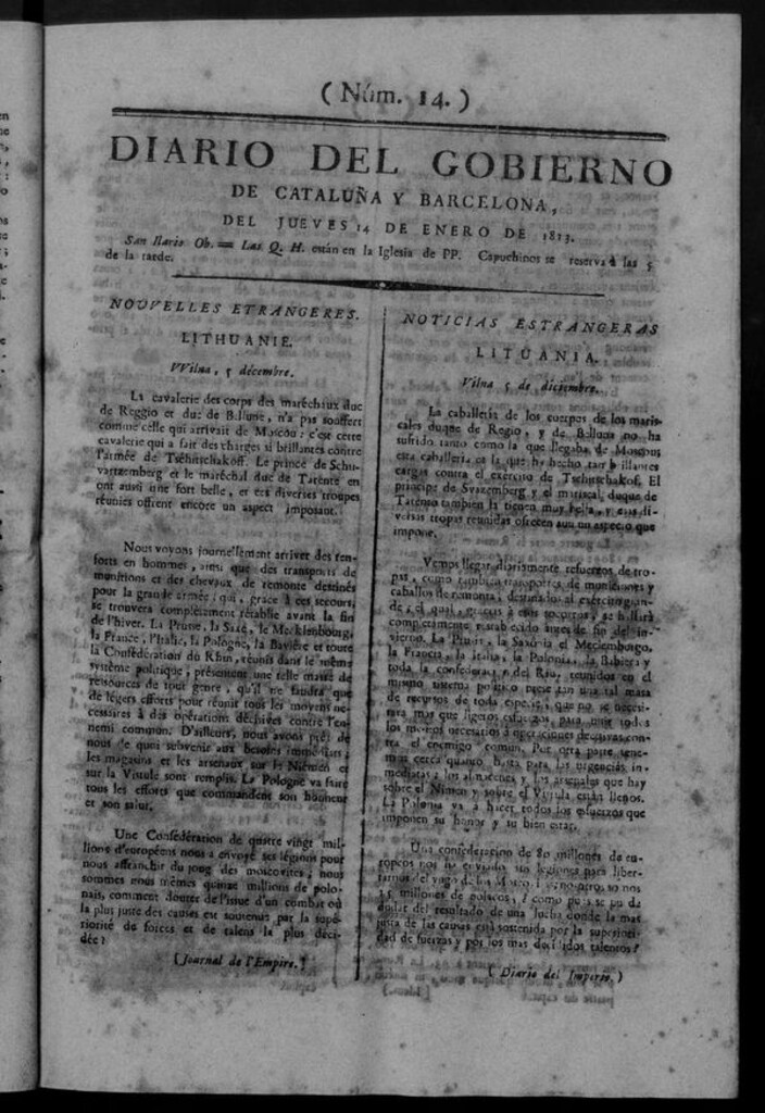 Miniatura de Diario de Barcelona del jueves 14 de enero de 1813