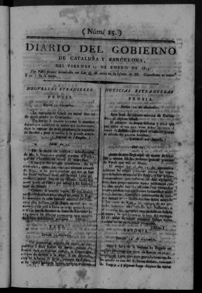 Miniatura de Diario de Barcelona del viernes 15 de enero de 1813