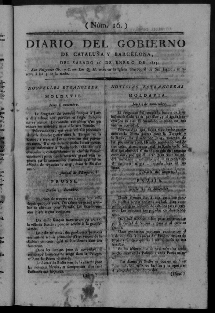 Miniatura de Diario de Barcelona del sábado 16 de enero de 1813
