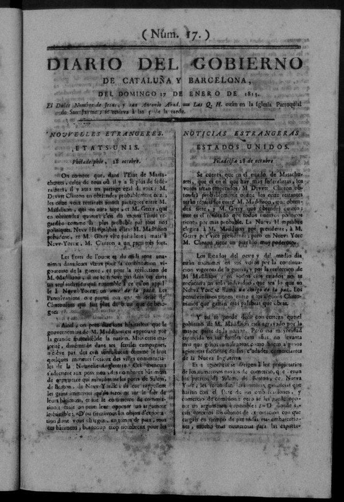 Miniatura de Diario de Barcelona del domingo 17 de enero de 1813