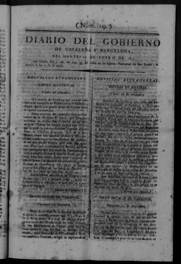 Miniatura de Diario de Barcelona del martes 19 de enero de 1813