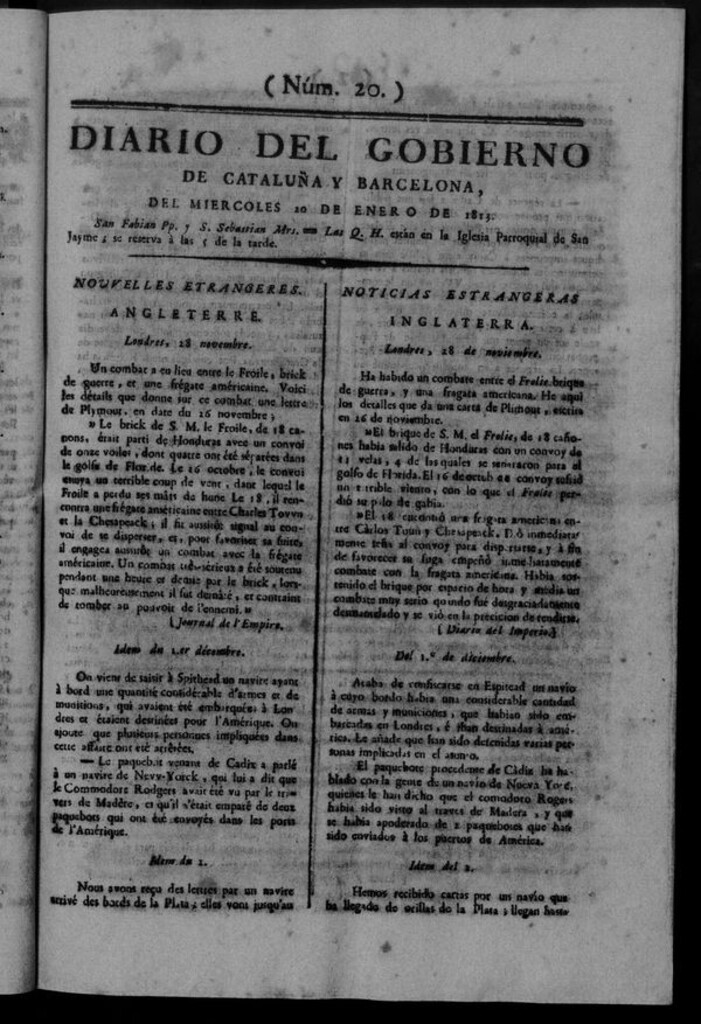 Miniatura de Diario de Barcelona del miércoles 20 de enero de 1813