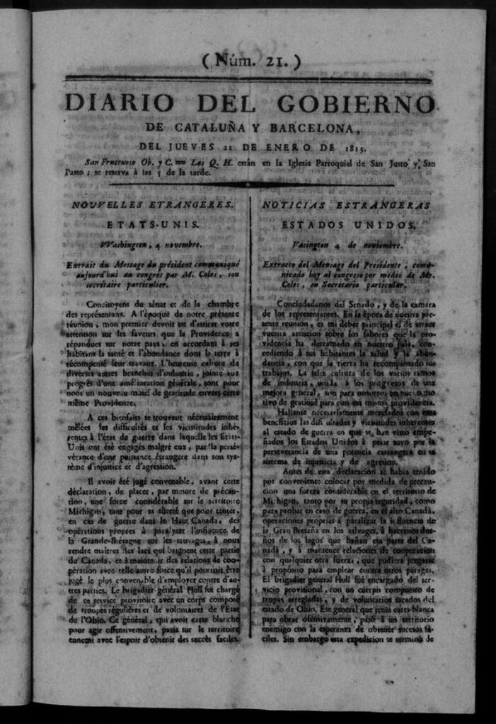 Miniatura de Diario de Barcelona del jueves 21 de enero de 1813