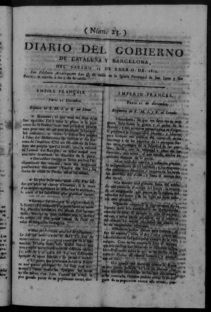 Miniatura de Diario de Barcelona del sábado 23 de enero de 1813