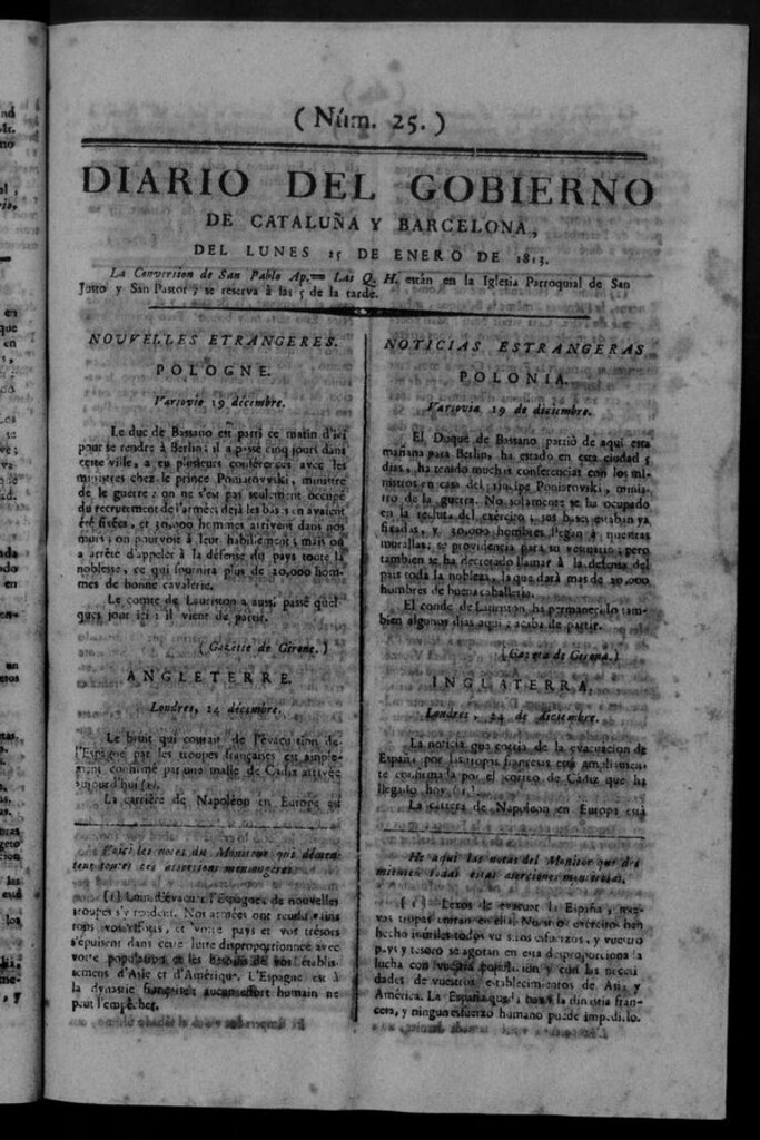 Miniatura de Diario de Barcelona del lunes 25 de enero de 1813