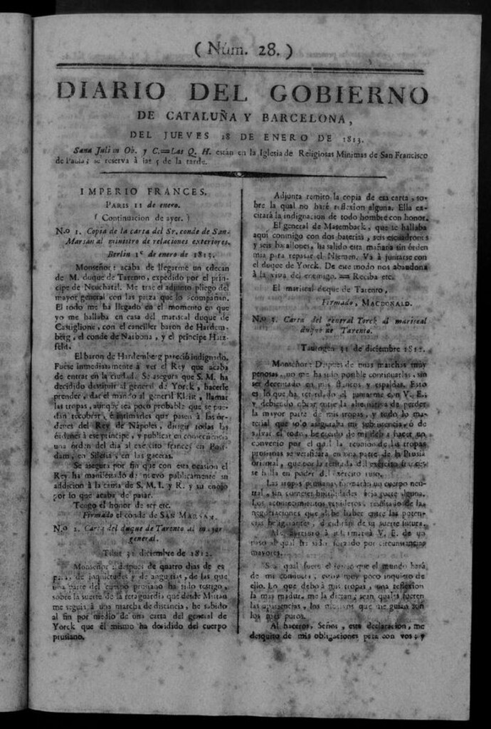 Miniatura de Diario de Barcelona del jueves 28 de enero de 1813