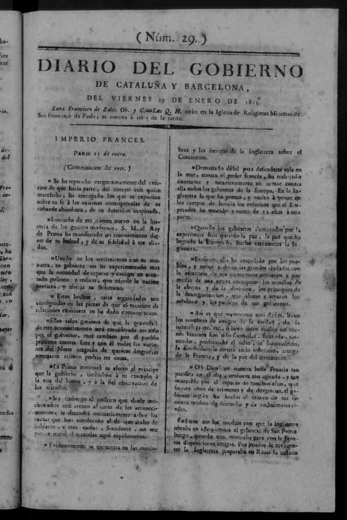 Miniatura de Diario de Barcelona del viernes 29 de enero de 1813