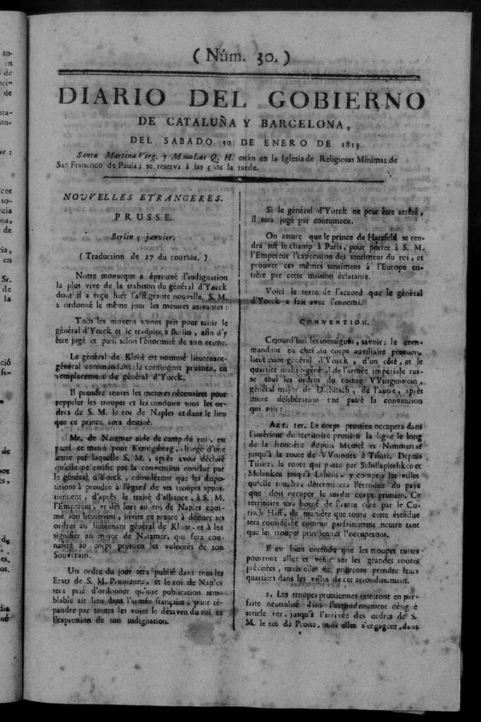 Miniatura de Diario de Barcelona del sábado 30 de enero de 1813