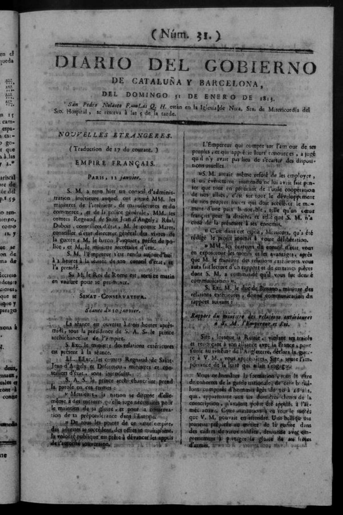Miniatura de Diario de Barcelona del domingo 31 de enero de 1813