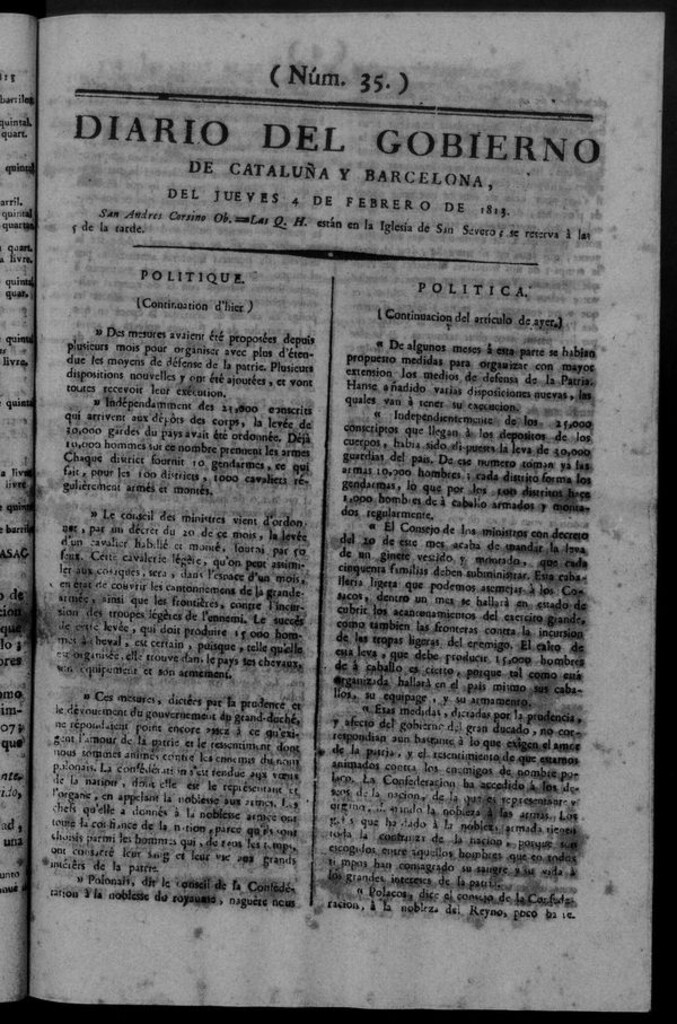 Miniatura de Diario de Barcelona del jueves 4 de febrero de 1813