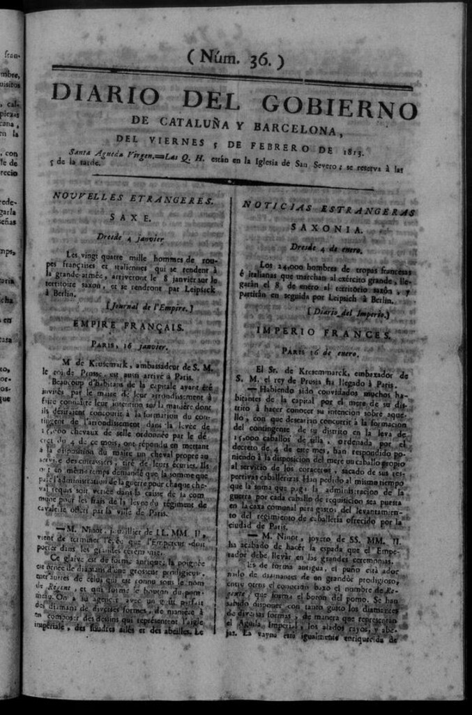 Miniatura de Diario de Barcelona del viernes 5 de febrero de 1813