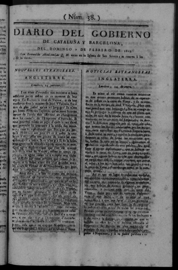 Miniatura de Diario de Barcelona del domingo 7 de febrero de 1813