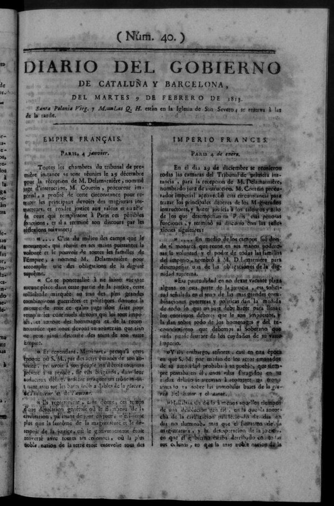 Miniatura de Diario de Barcelona del martes 9 de febrero de 1813
