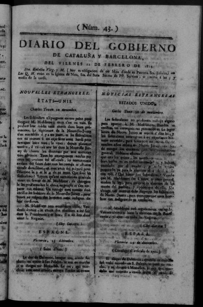 Miniatura de Diario de Barcelona del viernes 12 de febrero de 1813
