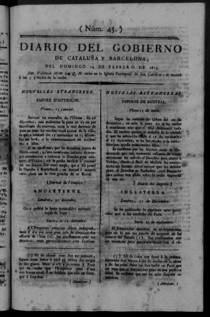 Miniatura de Diario de Barcelona del domingo 14 de febrero de 1813