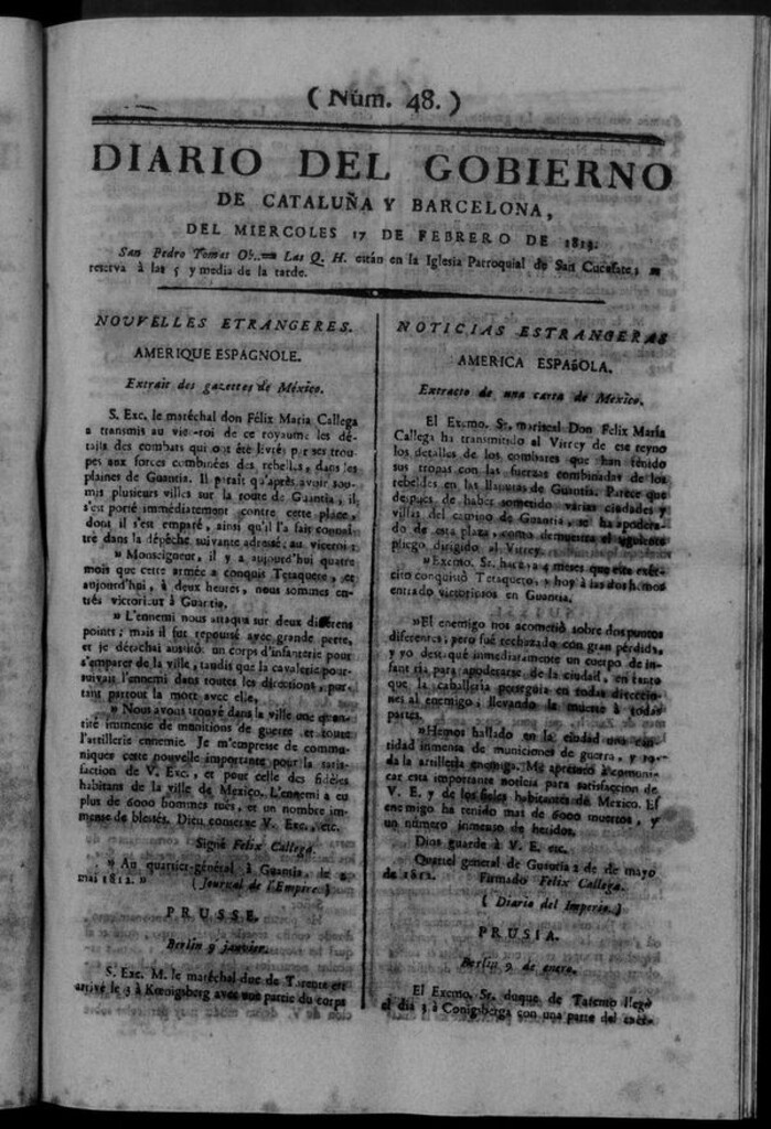 Miniatura de Diario de Barcelona del miércoles 17 de febrero de 1813