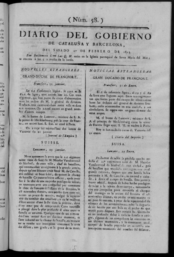 Miniatura de Diario de Barcelona del sábado 27 de febrero de 1813