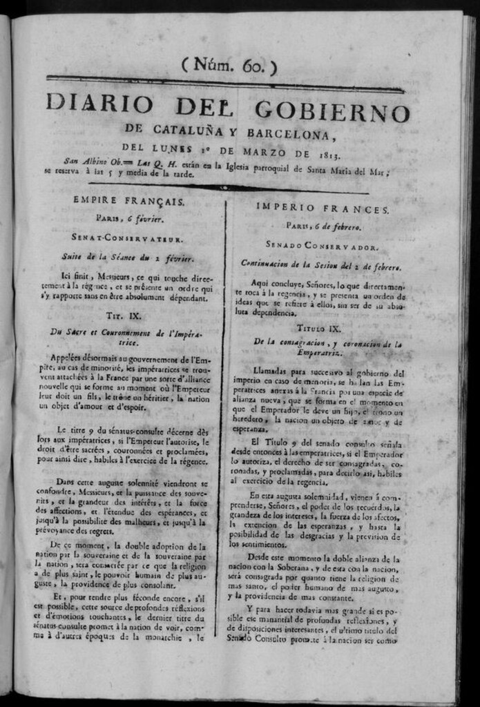 Miniatura de Diario de Barcelona del lunes 1 de marzo de 1813