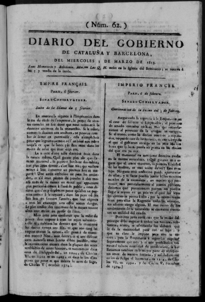 Miniatura de Diario de Barcelona del miércoles 3 de marzo de 1813