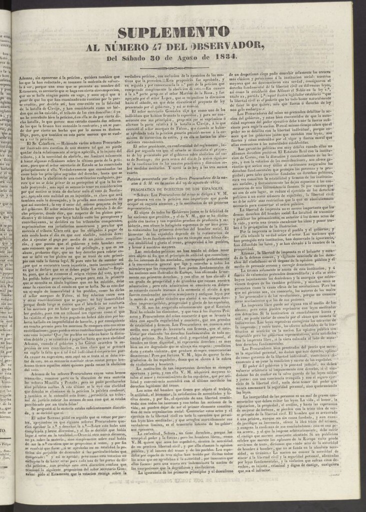 Miniatura de El Observador del 30 de agosto de 1834. Suplemento