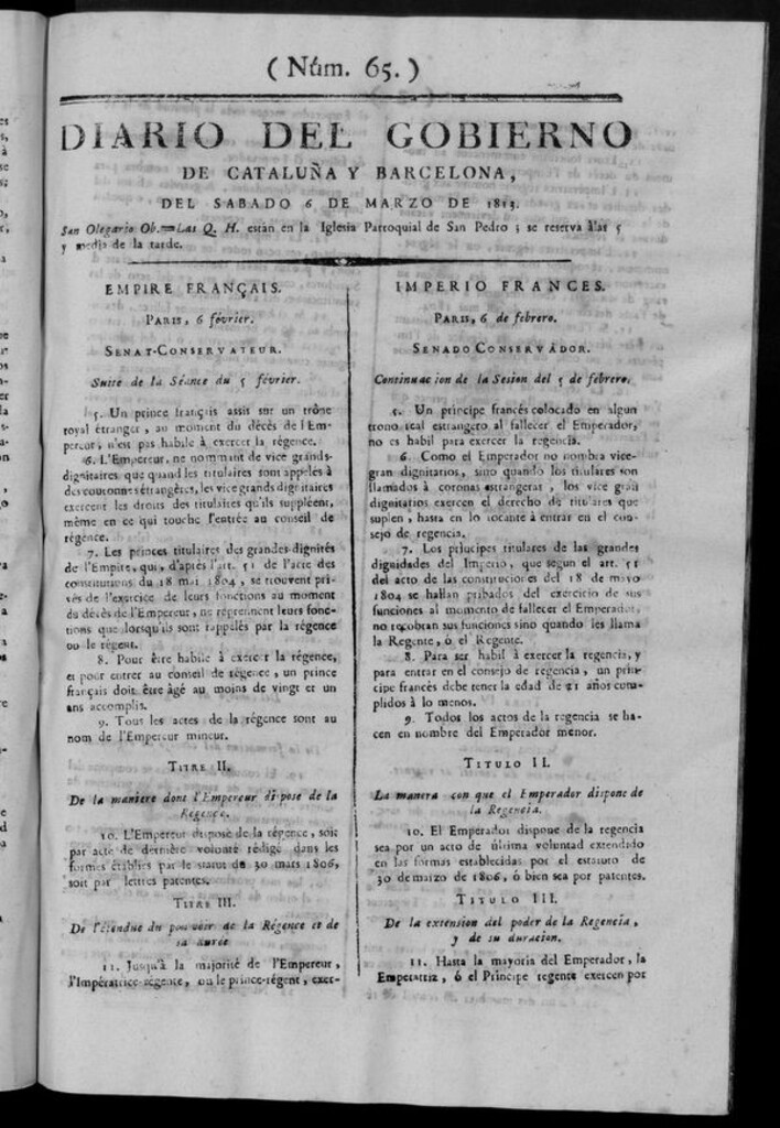 Miniatura de Diario de Barcelona del sábado 6 de marzo de 1813