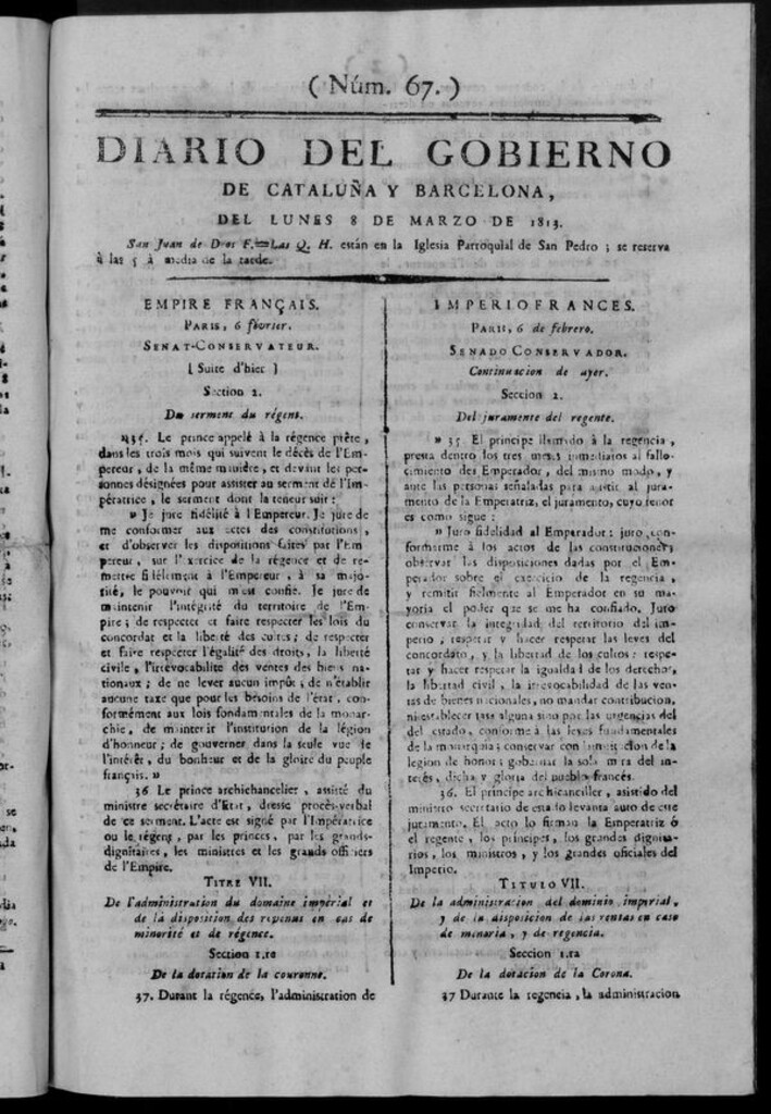 Miniatura de Diario de Barcelona del lunes 8 de marzo de 1813