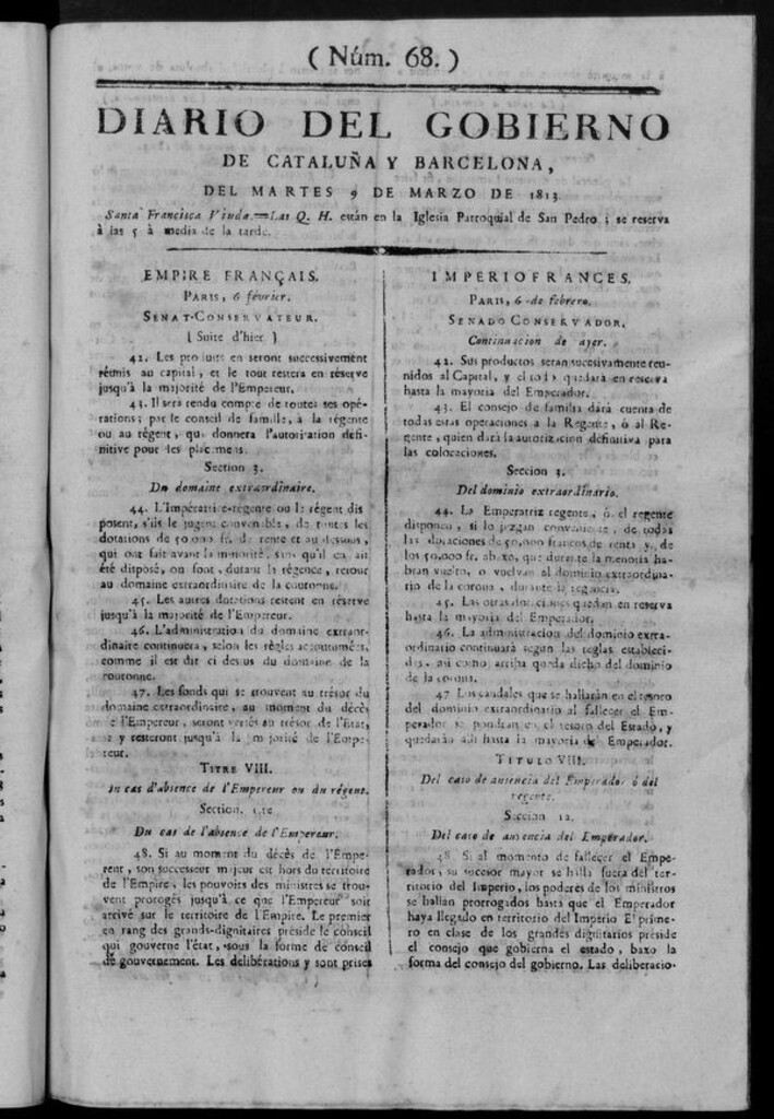 Miniatura de Diario de Barcelona del martes 9 de marzo de 1813