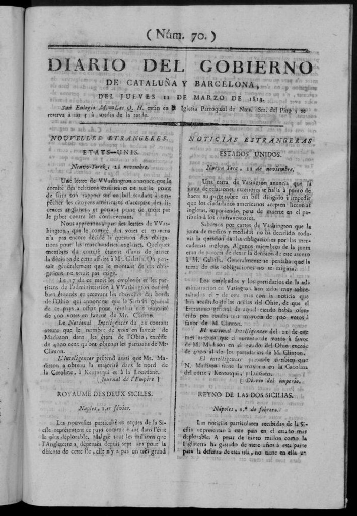 Miniatura de Diario de Barcelona del jueves 11 de marzo de 1813
