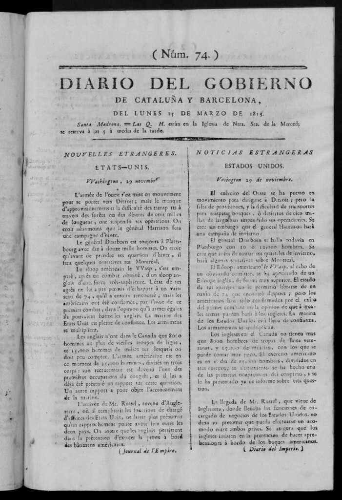 Miniatura de Diario de Barcelona del lunes 15 de marzo de 1813
