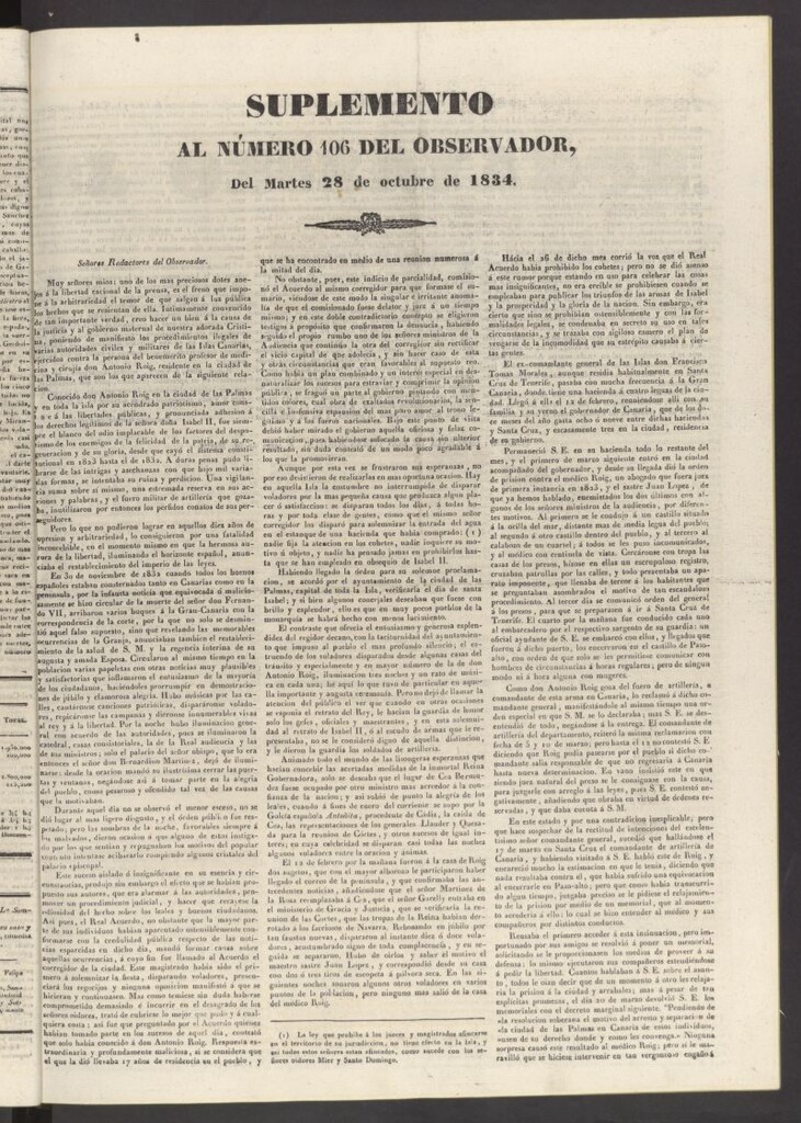 Miniatura de El Observador del 28 de octubre de 1834. Suplemento