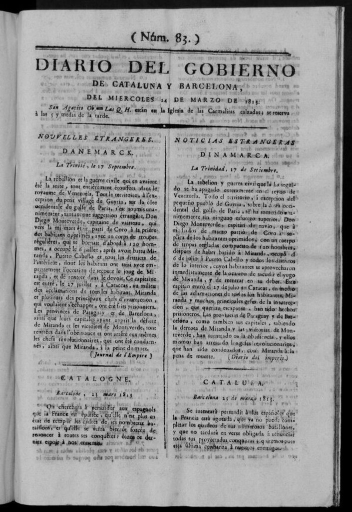 Miniatura de Diario de Barcelona del miércoles 24 de marzo de 1813