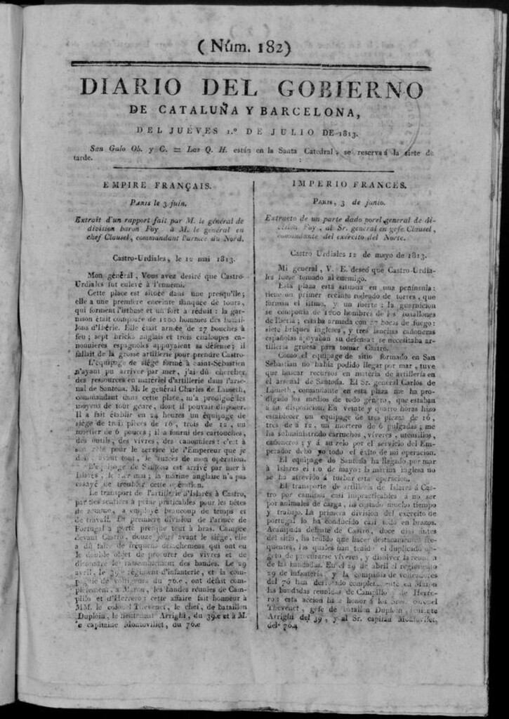 Miniatura de Diario de Barcelona del jueves 1 de julio de 1813