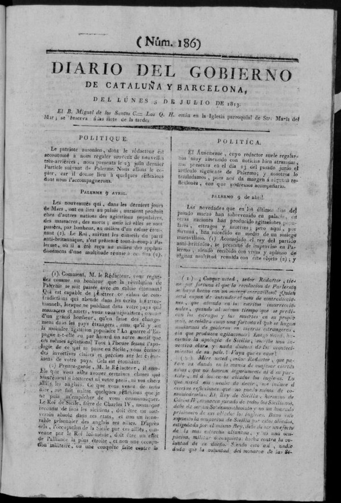 Miniatura de Diario de Barcelona del lunes 5 de julio de 1813