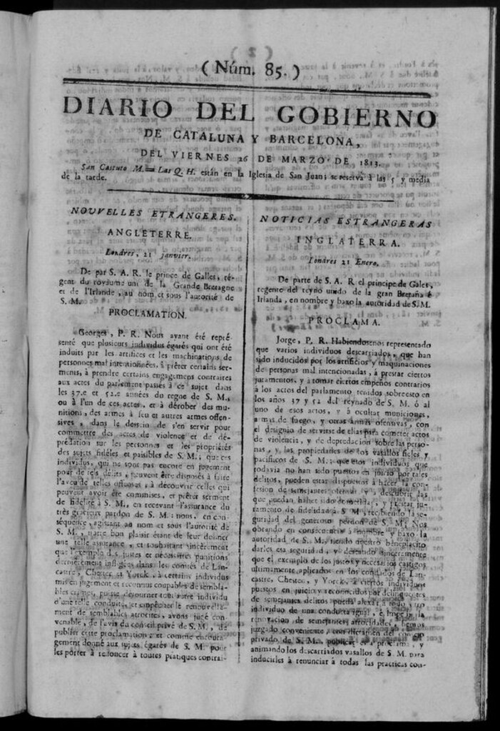 Miniatura de Diario de Barcelona del viernes 26 de marzo de 1813