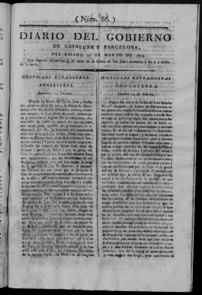 Miniatura de Diario de Barcelona del sábado 27 de marzo de 1813
