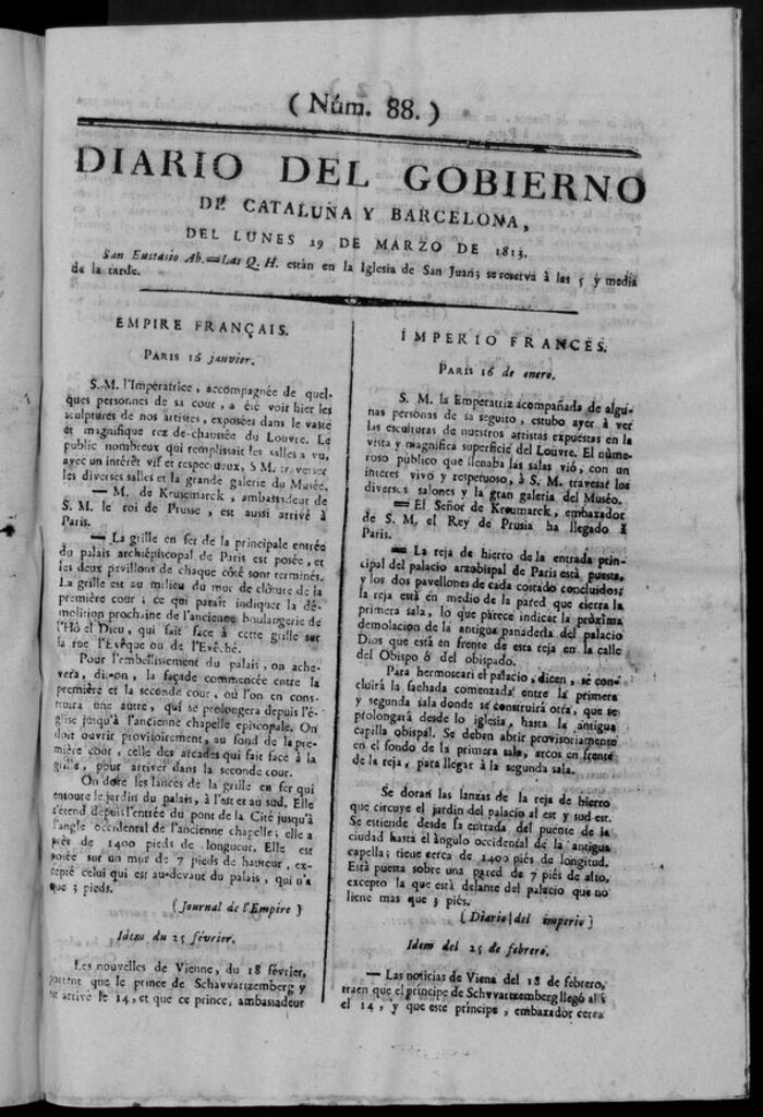 Miniatura de Diario de Barcelona del lunes 29 de marzo de 1813