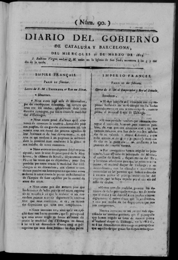 Miniatura de Diario de Barcelona del miércoles 31 de marzo de 1813