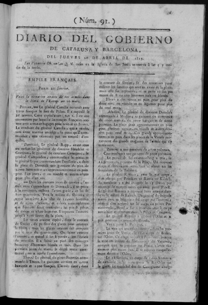 Miniatura de Diario de Barcelona del jueves 1 de abril de 1813
