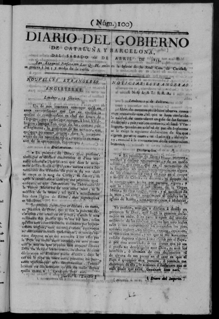 Miniatura de Diario de Barcelona del sábado 10 de abril de 1813