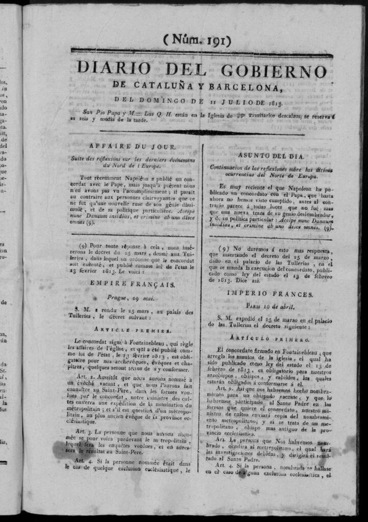 Miniatura de Diario de Barcelona del domingo 11 de julio de 1813