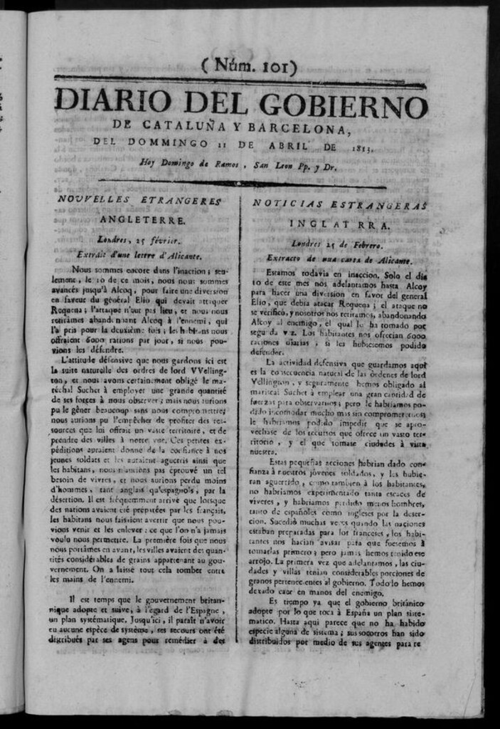 Miniatura de Diario de Barcelona del domingo 11 de abril de 1813