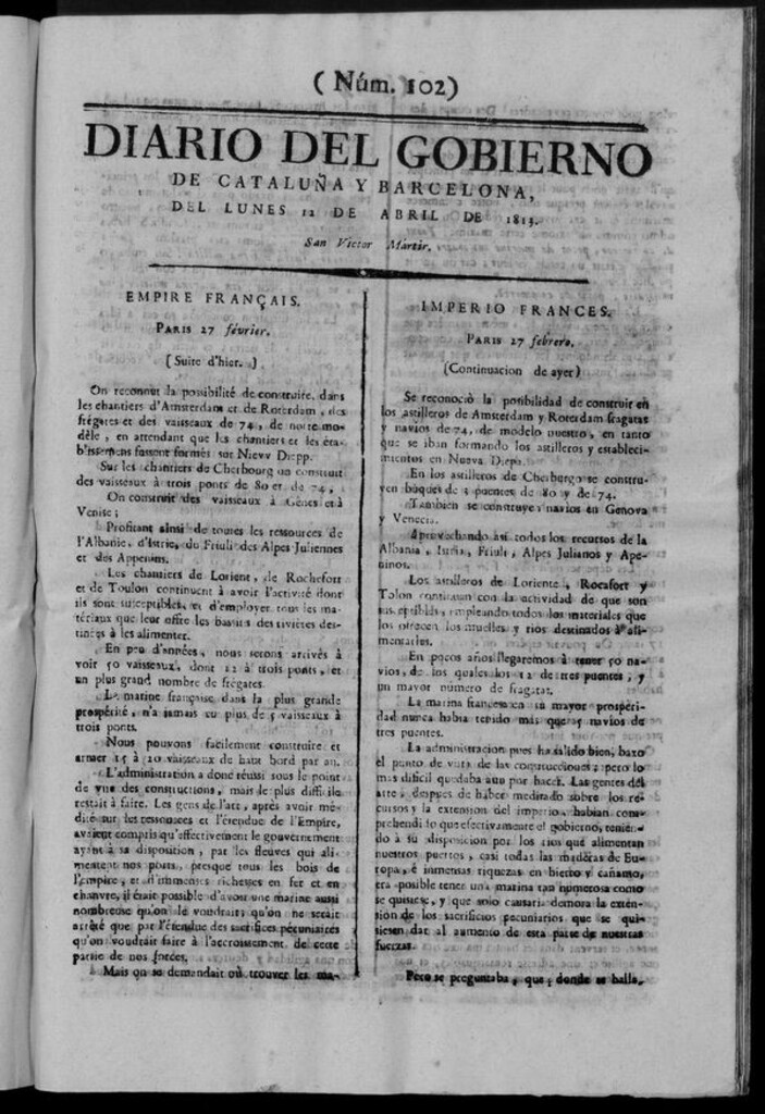 Miniatura de Diario de Barcelona del lunes 12 de abril de 1813