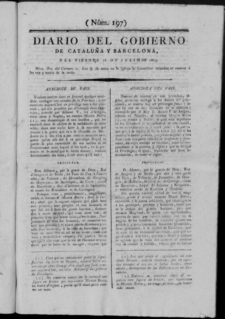 Miniatura de Diario de Barcelona del viernes 16 de julio de 1813