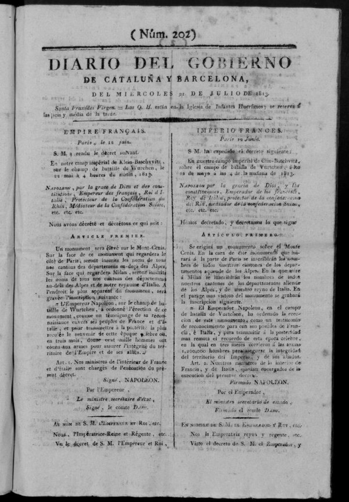 Miniatura de Diario de Barcelona del miércoles 21 de julio de 1813