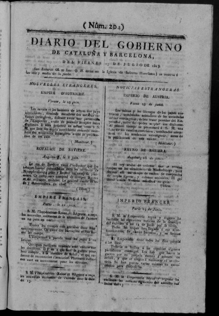 Miniatura de Diario de Barcelona del viernes 23 de julio de 1813