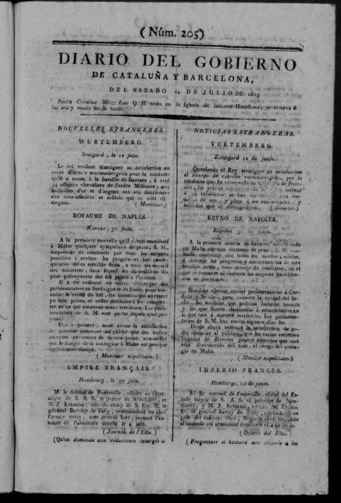 Miniatura de Diario de Barcelona del sábado 24 de julio de 1813