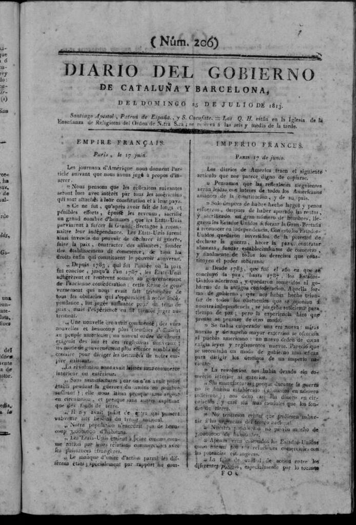 Miniatura de Diario de Barcelona del domingo 25 de julio de 1813